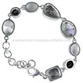 Dendritischer Opal Regenbogen Mondstein Schwarz Onyx Rutileted &amp; 925 Sterling Silber Armband